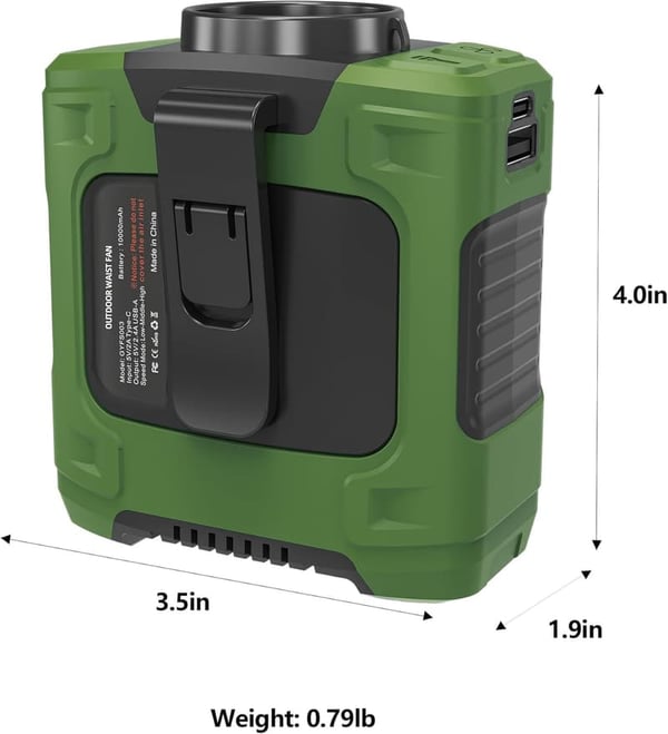Clip-On Waist Fan - 3-Speed, 16000RPM, 24H Rechargeable Battery