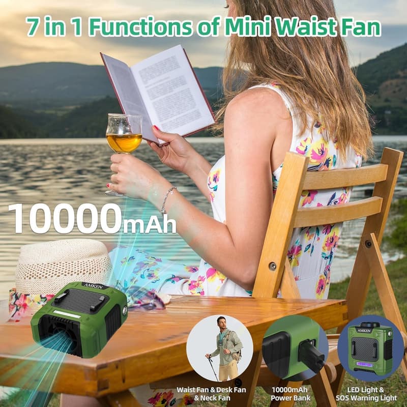 Clip-On Waist Fan - 3-Speed, 16000RPM, 24H Rechargeable Battery
