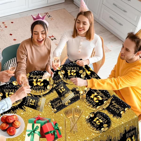 21st Birthday Party Decorations Set - Black and Gold, 142 Pcs