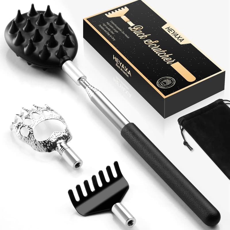 Telescoping Back Scratcher with 3 Detachable Heads - Father's Day Gift