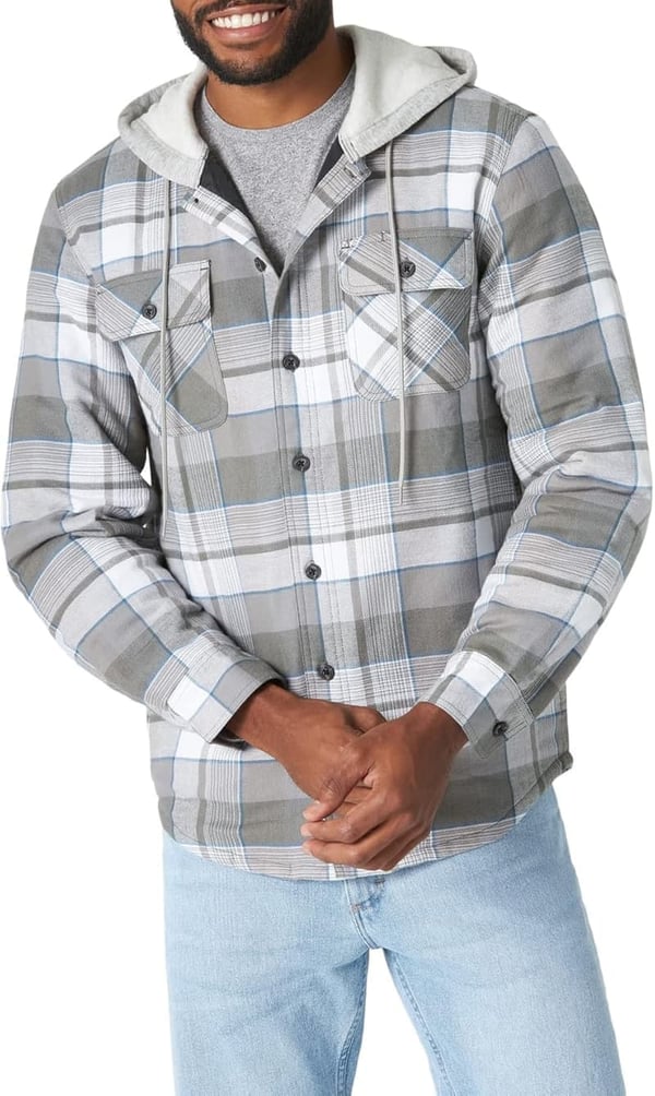 Men's Flannel Shirt Jacket with Hood - Quilted Lining
