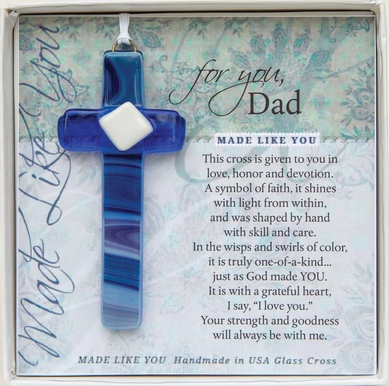 Father's Day Handmade Glass Cross with Poem for Dad