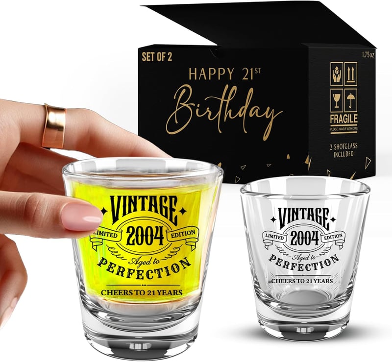 21st Birthday Shot Glass Set, Vintage Black, 2 pcs, 1.75 oz