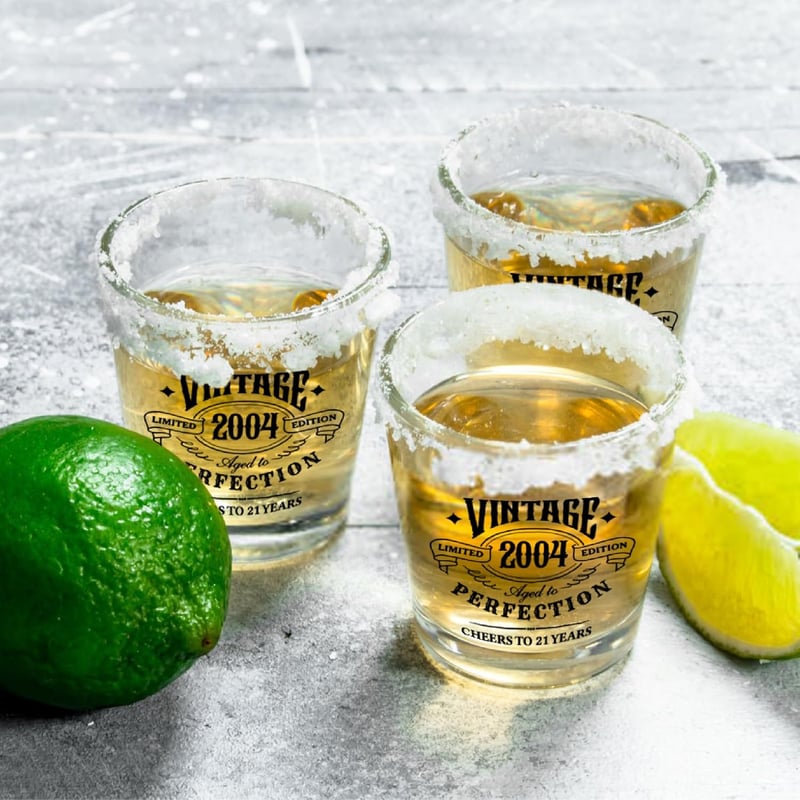 21st Birthday Shot Glass Set, Vintage Black, 2 pcs, 1.75 oz