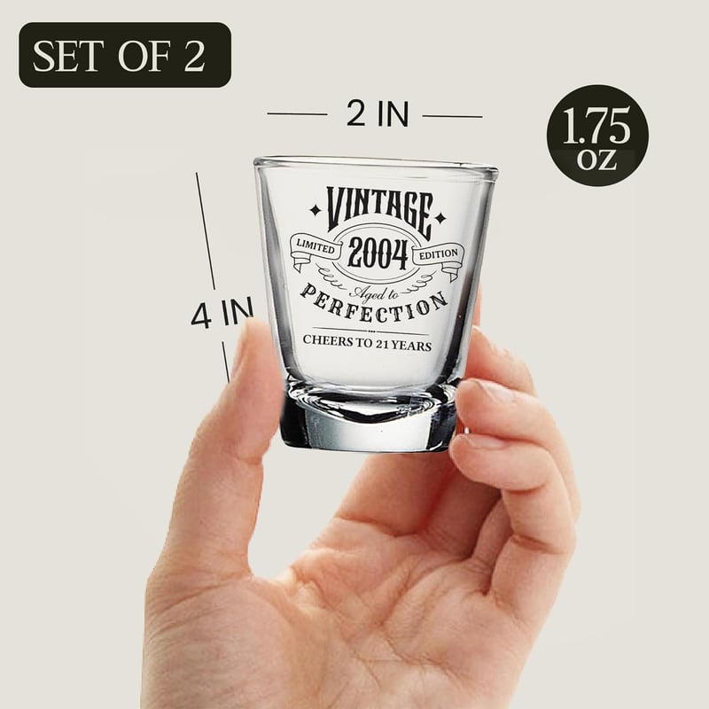 21st Birthday Shot Glass Set, Vintage Black, 2 pcs, 1.75 oz