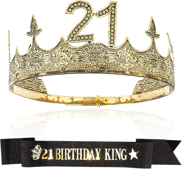 21st Birthday Decorations Set - Crown & Sash for Him