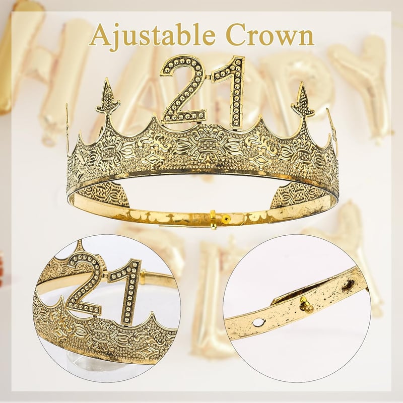 21st Birthday Decorations Set - Crown & Sash for Him