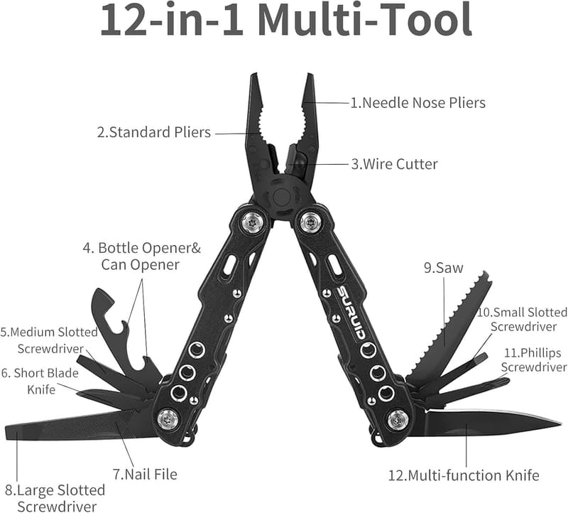 12-in-1 Portable Pocket Multitool for Camping and Hiking