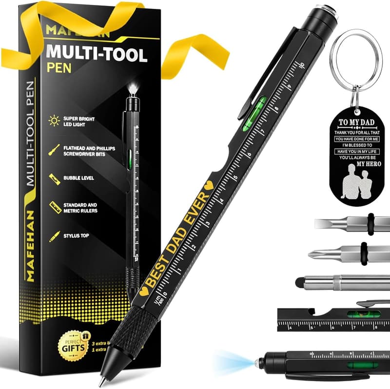 Father's Day 9-in-1 Multi-Tool Pen with Engraved Keychain