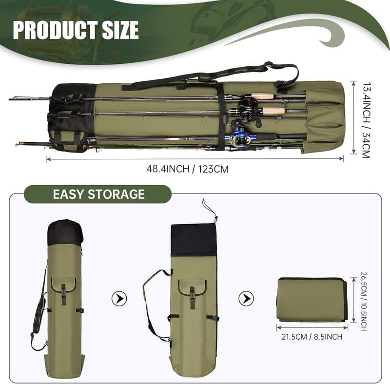 Fishing Rod Carrier Bag - Gear Organizer Case for Travel