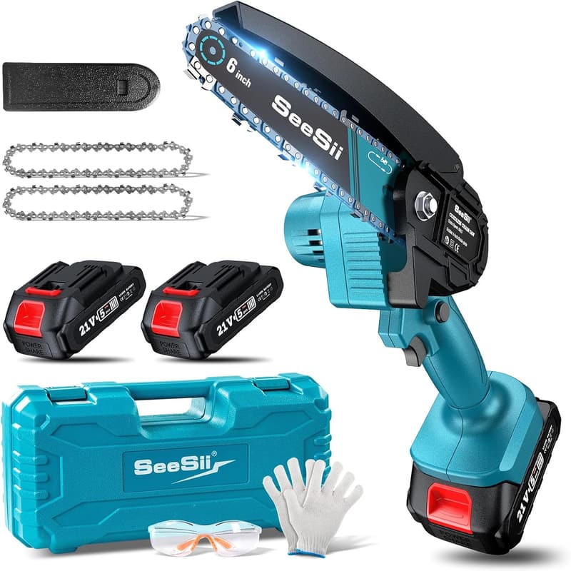 Cordless Mini Chainsaw for Tree Trimming - 6-Inch, 2 Batteries