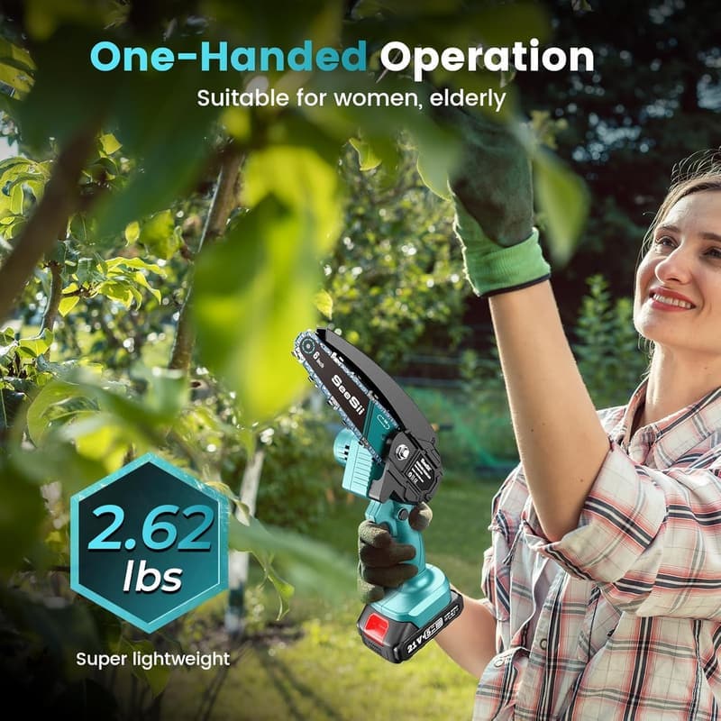 Cordless Mini Chainsaw for Tree Trimming - 6-Inch, 2 Batteries