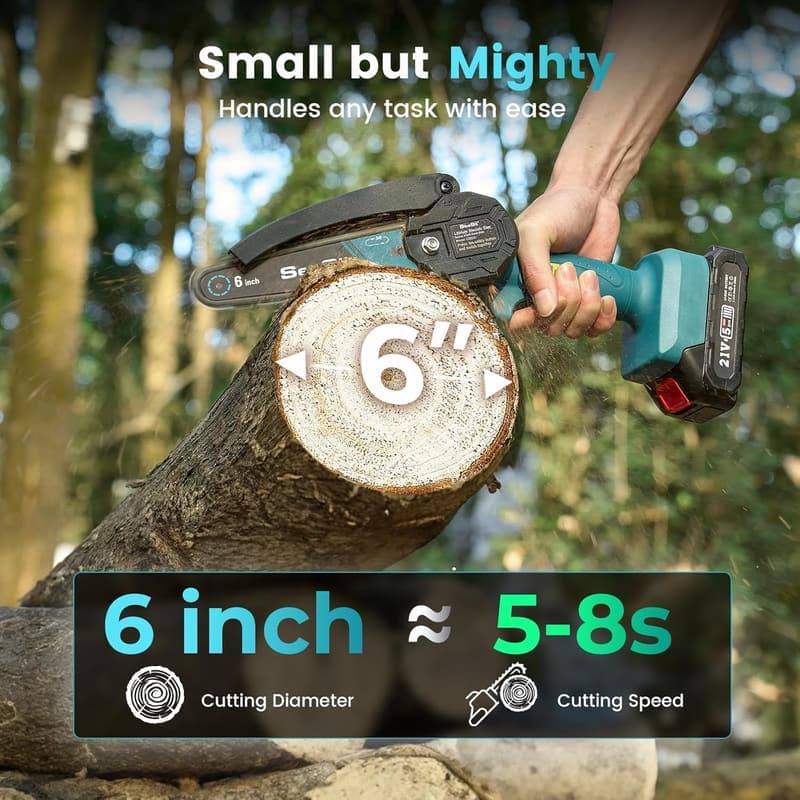 Cordless Mini Chainsaw for Tree Trimming - 6-Inch, 2 Batteries