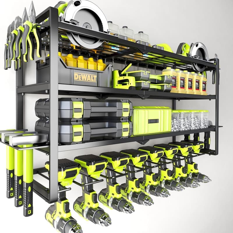 Garage Power Tool Organizer Wall Mount with 8 Drill Holders