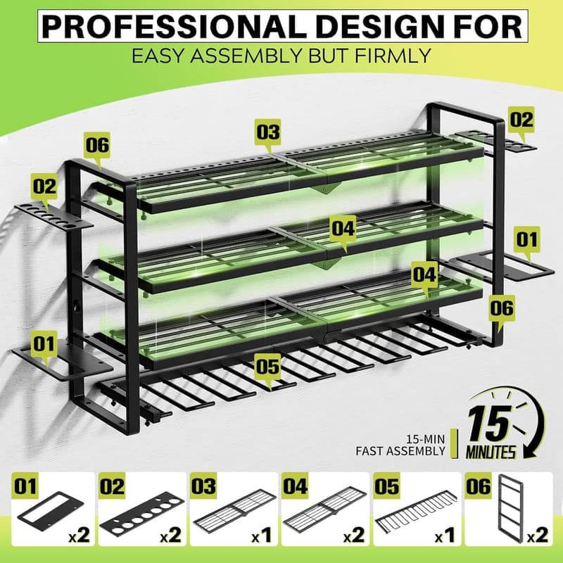 Garage Power Tool Organizer Wall Mount with 8 Drill Holders
