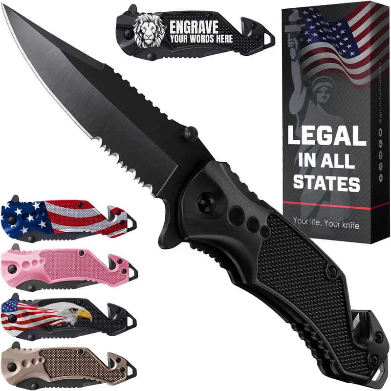 EDC Tactical Pocket Knife with 2.95” Serrated Blade