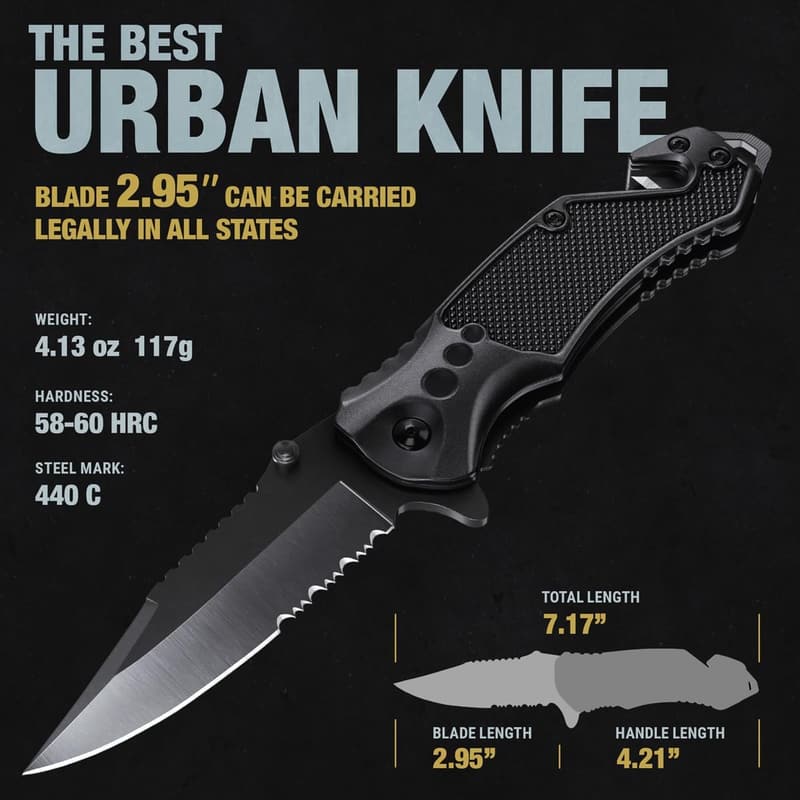 EDC Tactical Pocket Knife with 2.95” Serrated Blade