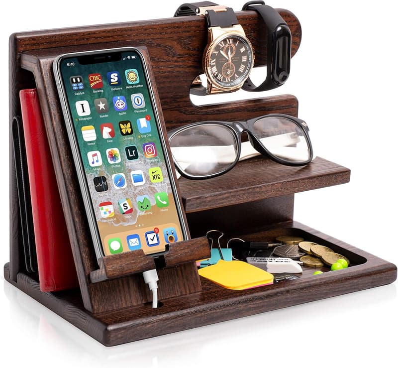 Birthday Gift for Husband: Wood Phone Docking Station & Organizer