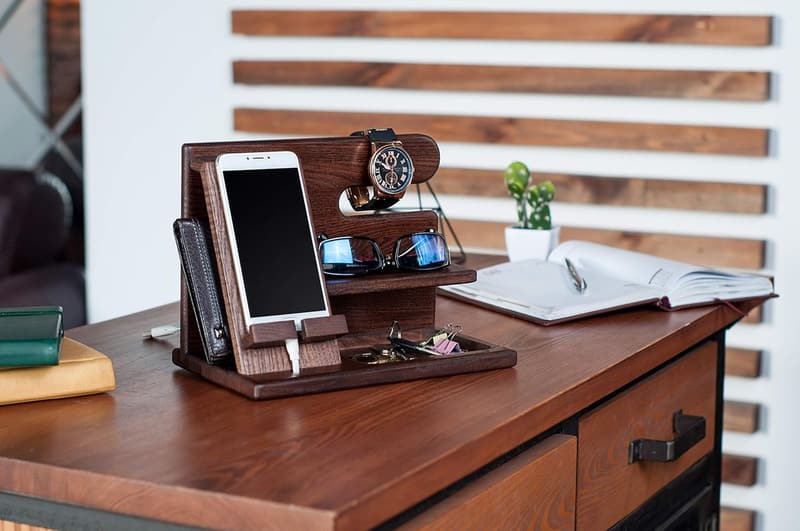 Birthday Gift for Husband: Wood Phone Docking Station & Organizer