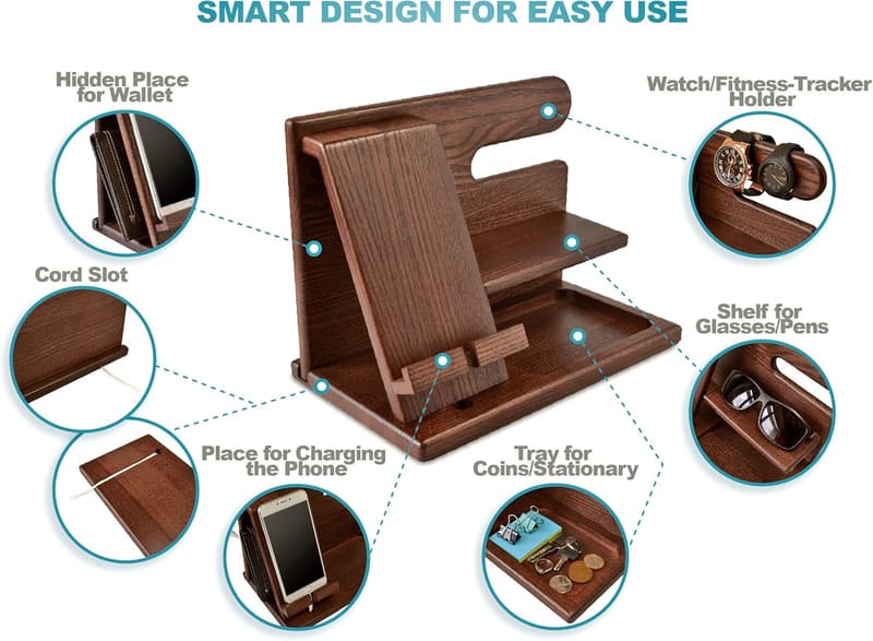 Birthday Gift for Husband: Wood Phone Docking Station & Organizer