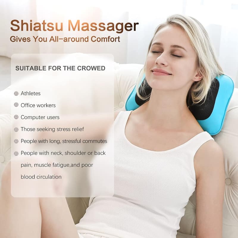Electric Shiatsu Back Massager with Heat for Pain Relief