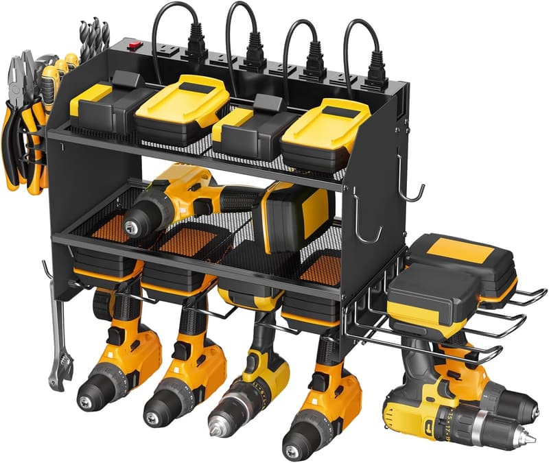 Modular Wall Mount Power Tool Organizer with Charging Station