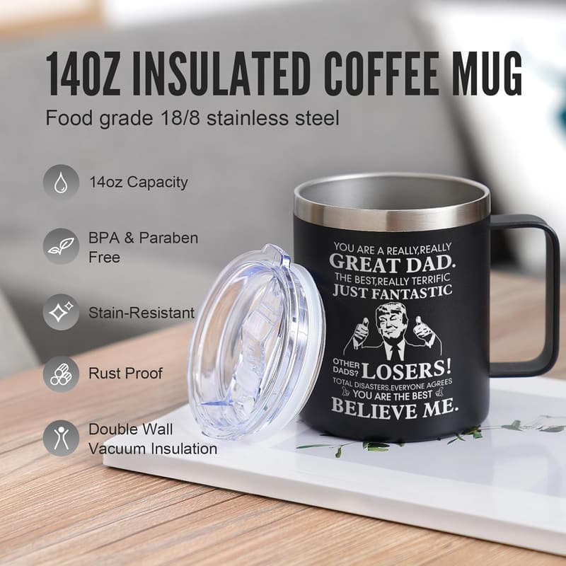Funny Black Coffee Mug for Dad - Father's Day Gift, 14oz