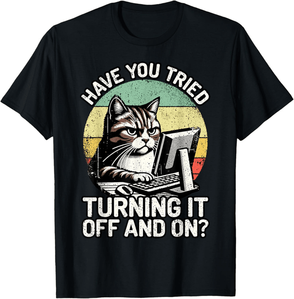 Cat Tech Engineer T-Shirt for IT and Computer Support Humor