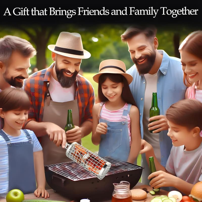 Father's Day Gift | 2-Piece Rolling Grill Basket for Vegetables & Shrimp