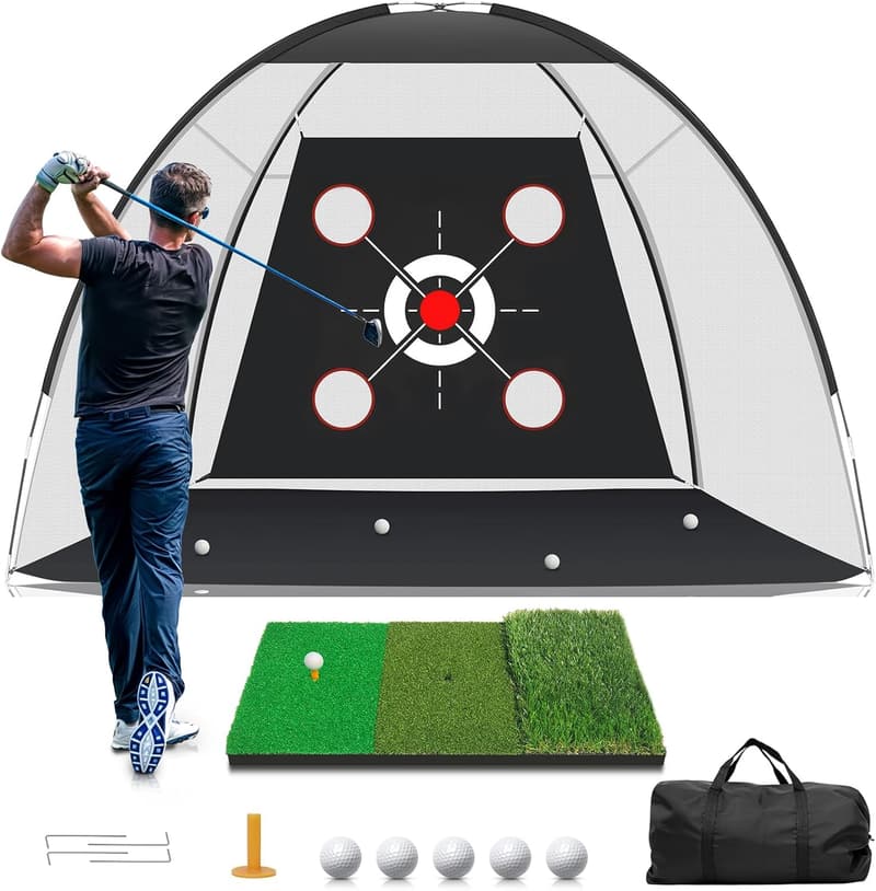 Golf Practice Net with Target Mat - 10x7FT Hitting Aid for Men