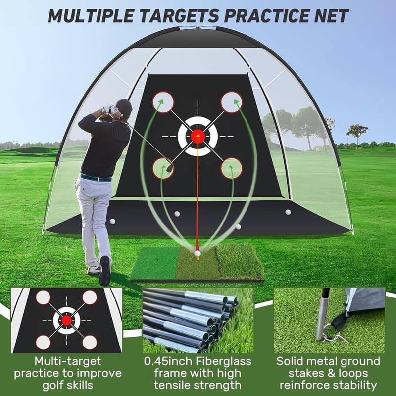 Golf Practice Net with Target Mat - 10x7FT Hitting Aid for Men