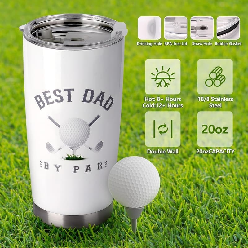 Father's Day Golf Tumbler Gift for Men, 20 oz Cup