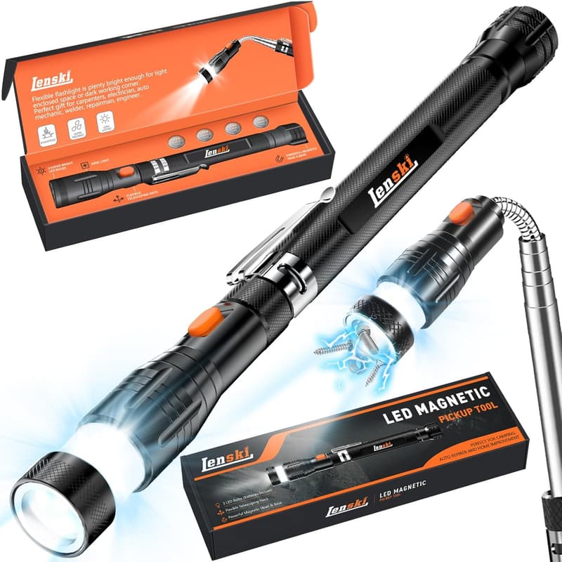 Flexible Magnetic Pickup Tool with LED for Father's Day