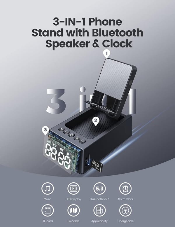 Bluetooth Speaker & Phone Stand with Anti-Slip Base – Unique Gadget Gift for All
