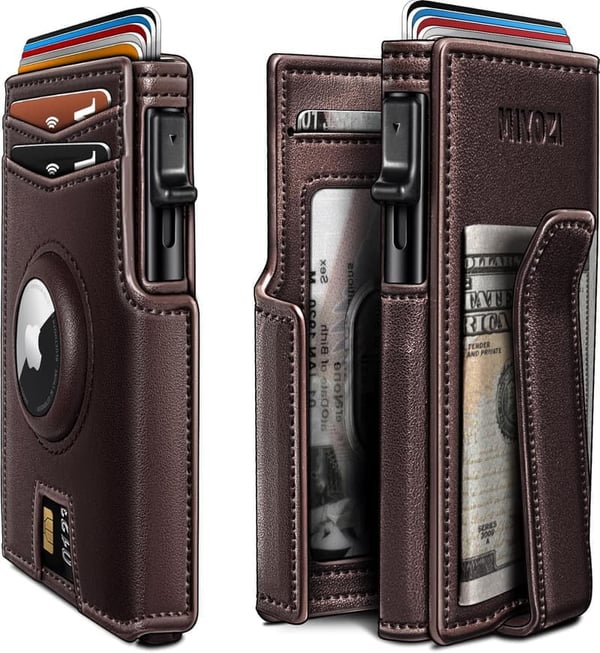 Men's RFID Blocking Airtag Wallet with Money Clip and Gift Box