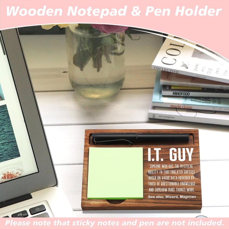 Funny IT Guy Sticky Note Holder & Pen Dispenser for Desk