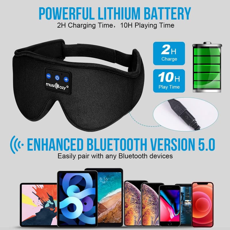 Bluetooth Sleep Mask Headphones for Side Sleepers - HD Stereo