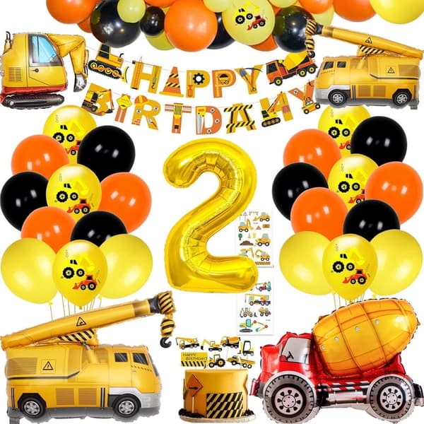 Construction-Themed Birthday Balloon Garland Kit for 2-Year-Olds
