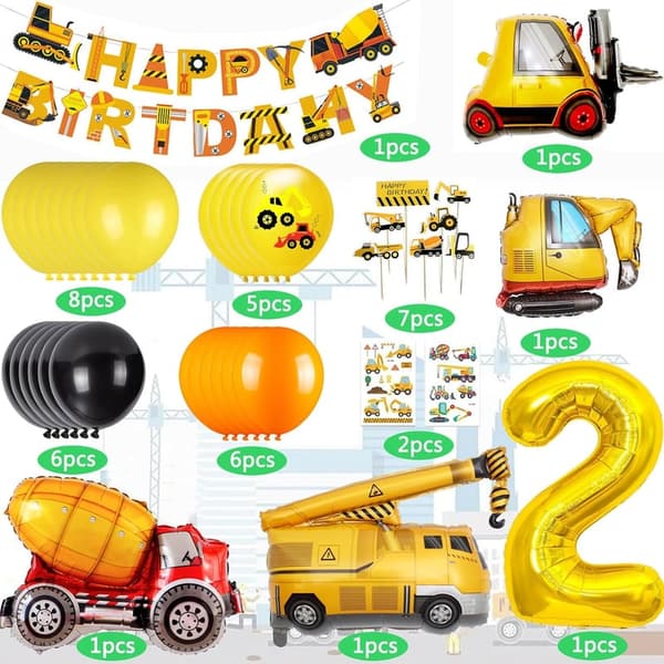 Construction-Themed Birthday Balloon Garland Kit for 2-Year-Olds
