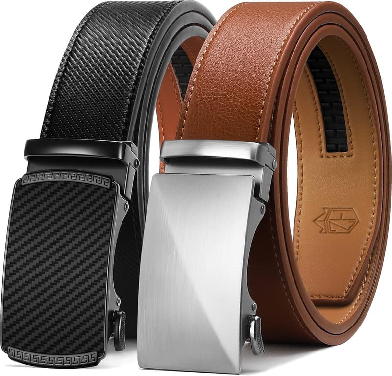 Men's Leather Ratchet Belt - 2-Pack, Trim to Fit