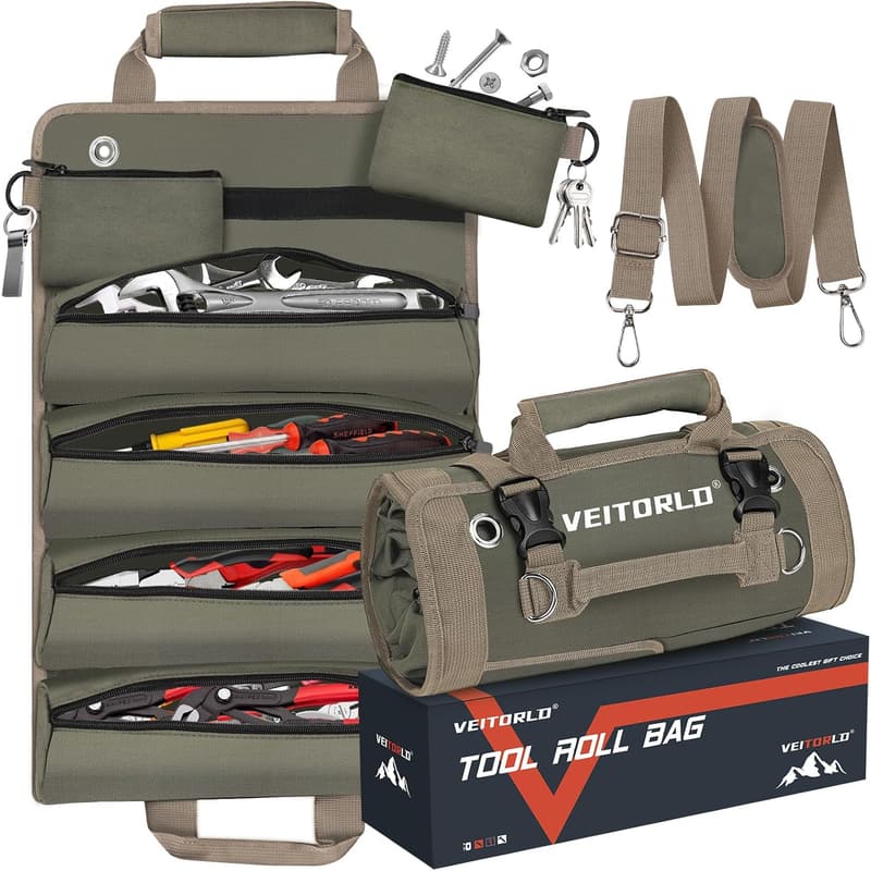 Fathers Day Heavy Duty Tool Roll Bag with Detachable Pouches