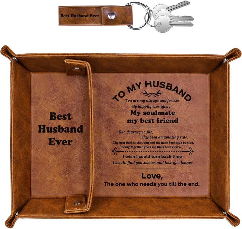 Anniversary Gift Set: PU Leather Tray & Keychain for Him