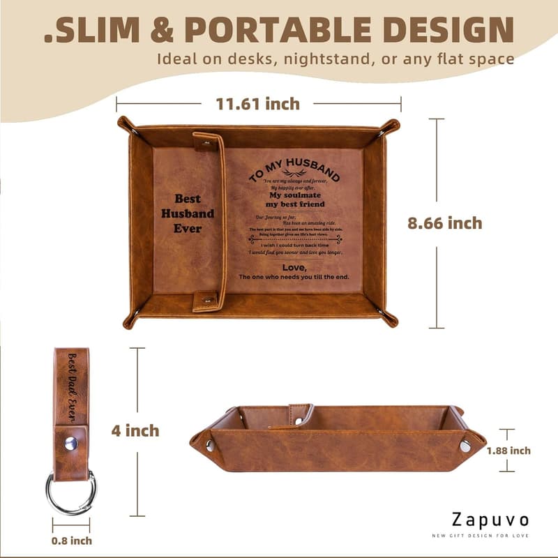 Anniversary Gift Set: PU Leather Tray & Keychain for Him
