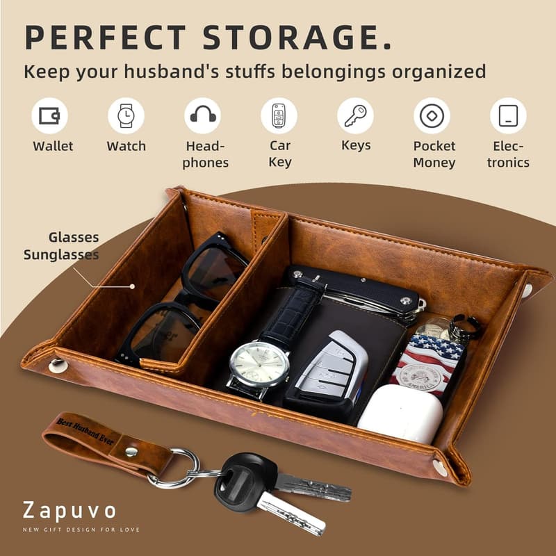 Anniversary Gift Set: PU Leather Tray & Keychain for Him