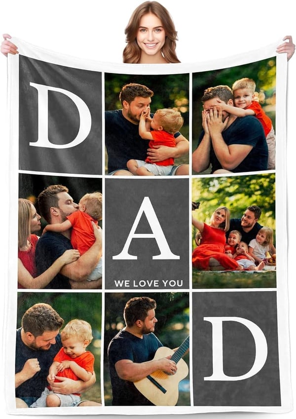 Personalized Father's Day Photo Collage Blanket Gift