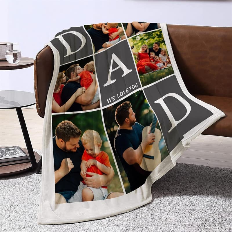 Personalized Father's Day Photo Collage Blanket Gift
