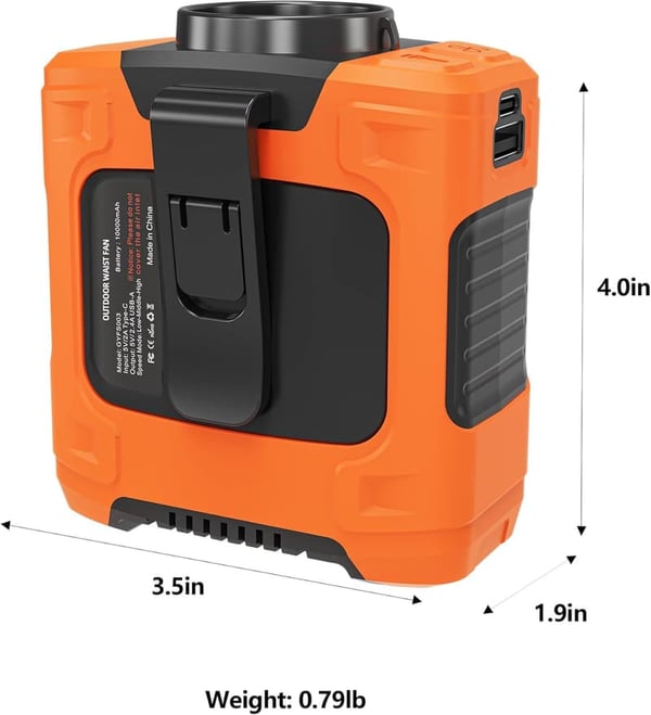 Portable Clip-On Waist Fan with 3 Speeds & 24H Battery Life