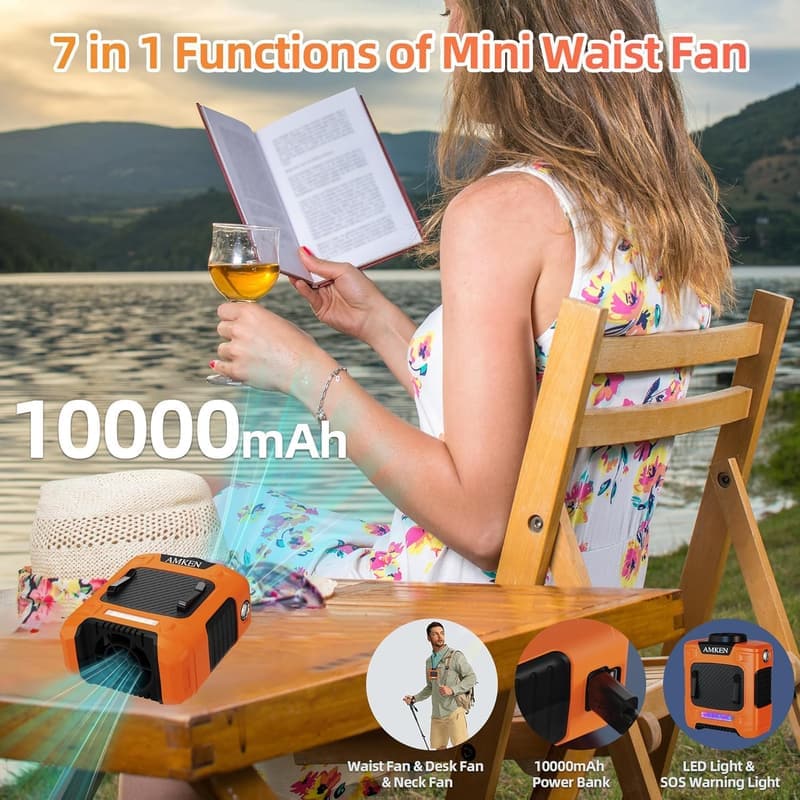 Portable Clip-On Waist Fan with 3 Speeds & 24H Battery Life
