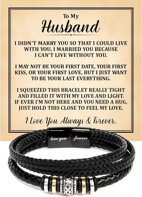 Romantic Leather Bracelet for Husband - Birthday Gift from Wife