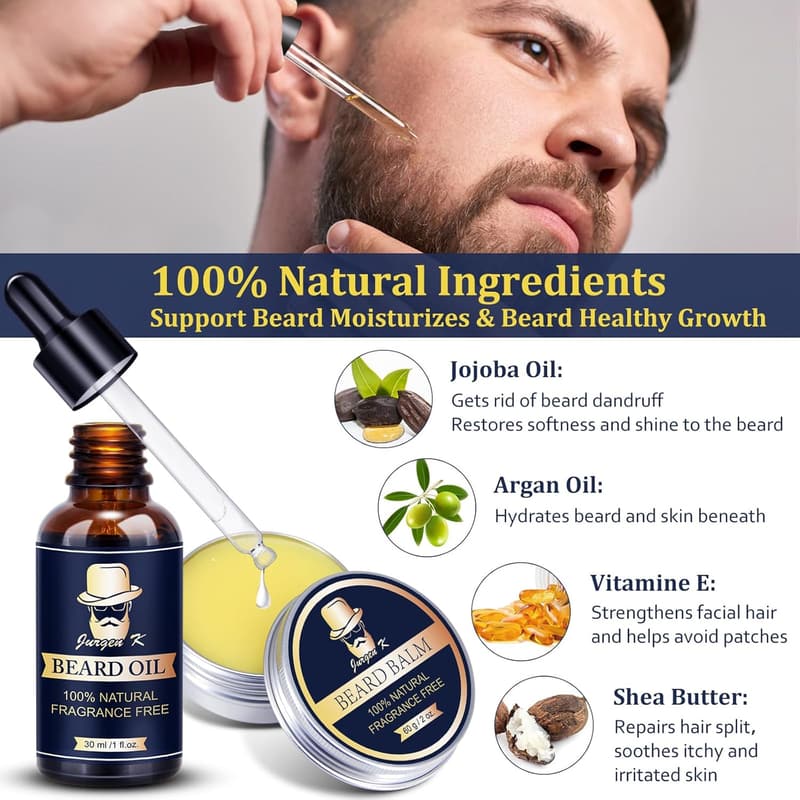 Beard Care Kit with Oil, Balm & Comb - Perfect for Men’s Gifts